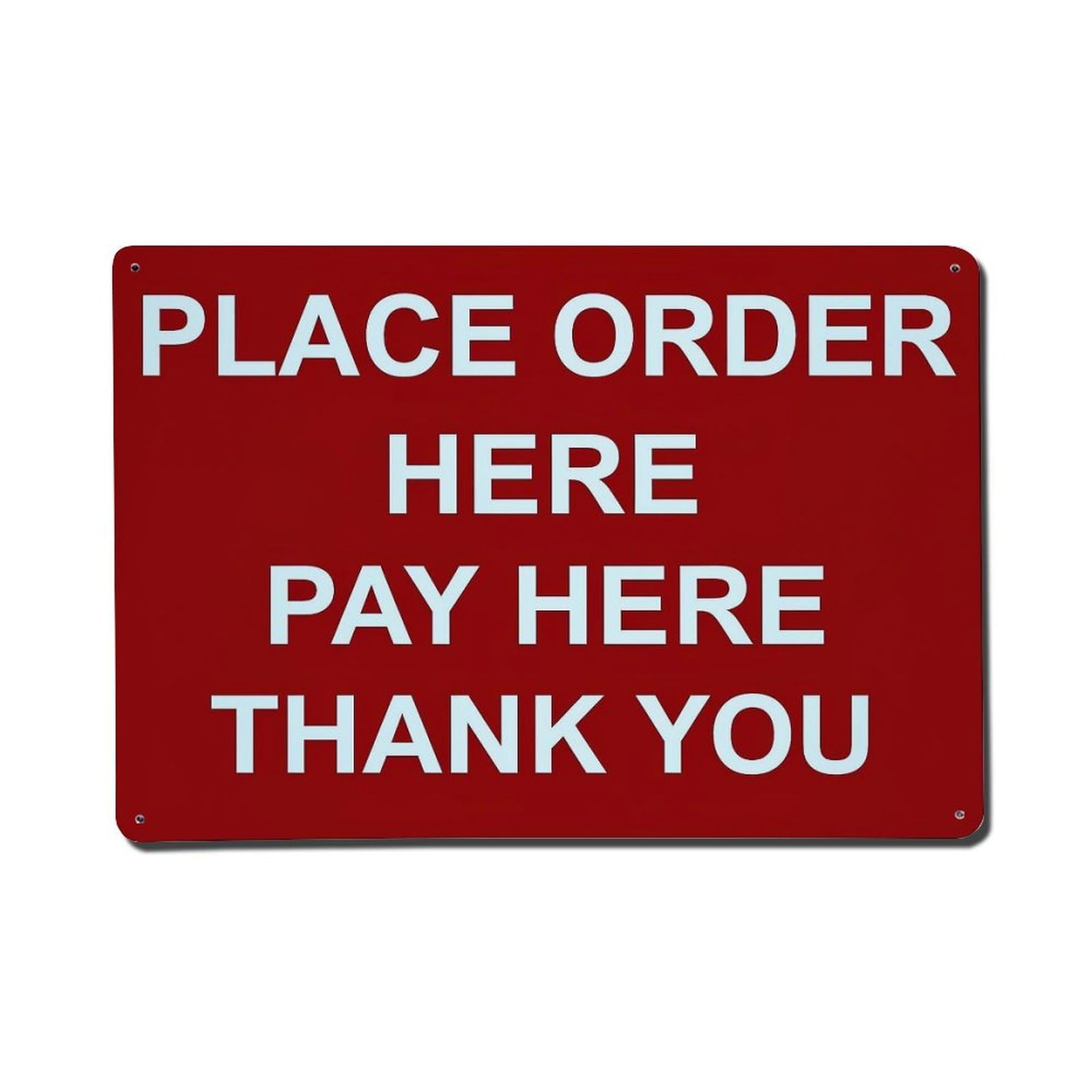 Place Order Here Pay Here Thank You Retro Metal Tin Sign, Vintage Decor Art Poster for Bar, Home, Man Cave, Kitchen, Laundry Room Gift 8x12Inch