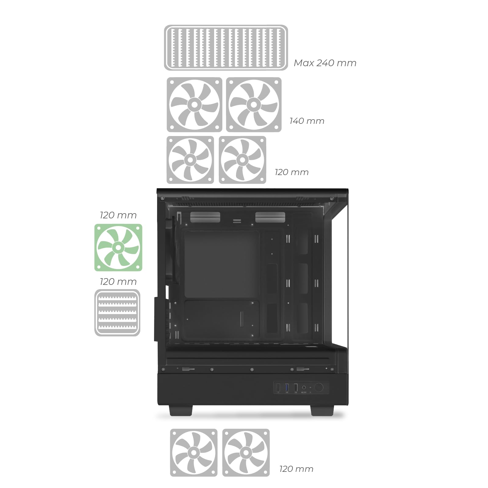 Noua Fobia LK200, Case PC Gaming Micro-ATX, Ventola Nera 120mm, Case Micro Tower per Computer Doppio Vetro Temperato Panoramico, Nero