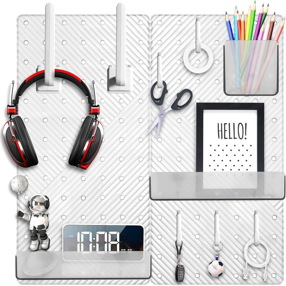 Kit Organizador de Pared con Tablero Perforado para Escritorio y Juegos, Tablero Perforado Pequeño para Oficina y Cocina (Paquete de 2, Gris Transparente)