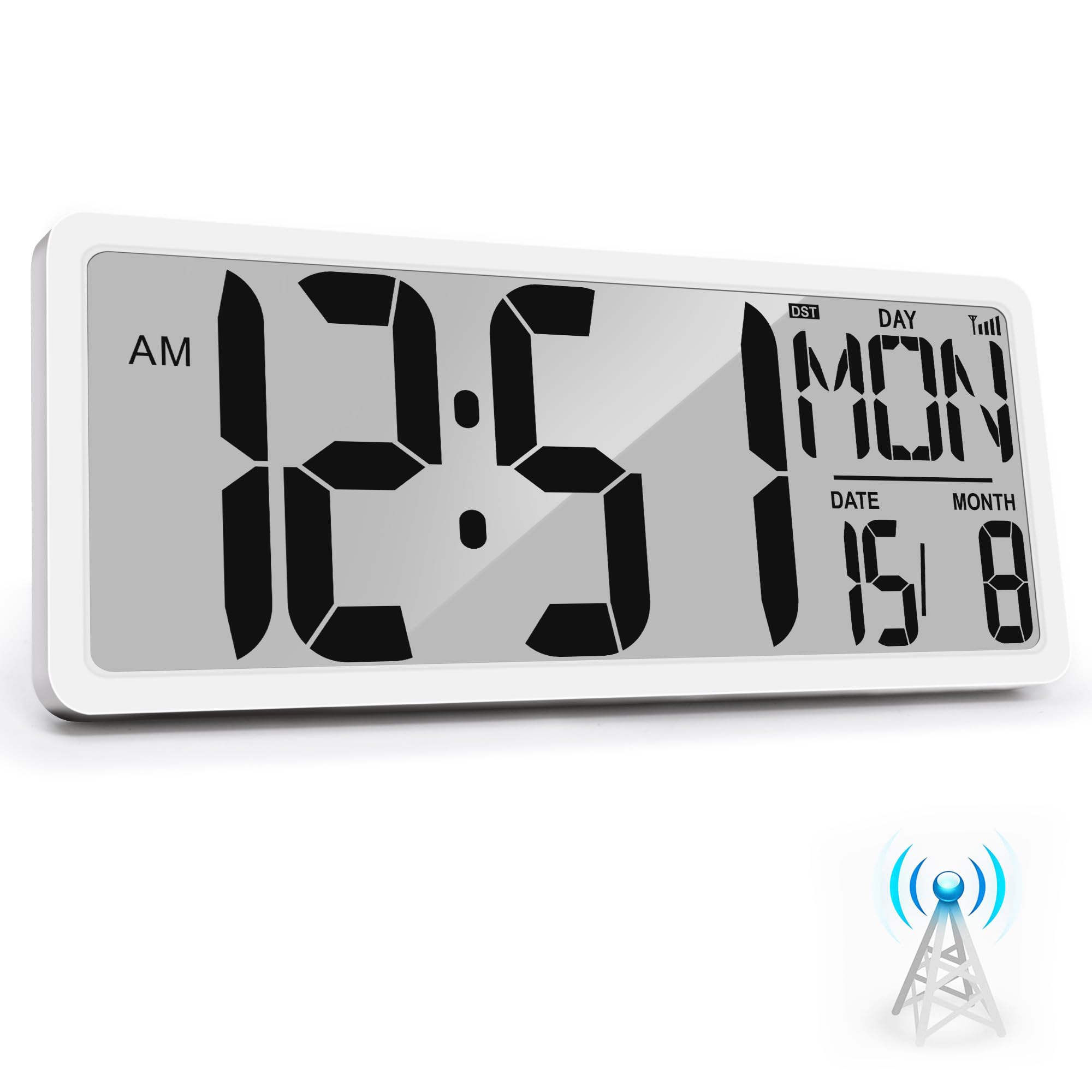 Atomic Clock 15" Digital Wall Clock Battery Operated Atomic Wall Clock Digital Alarm Clock with Day Date & Temperature Large Digital Wall Clock for Wall Bedroom Living Room Classroom Home Office