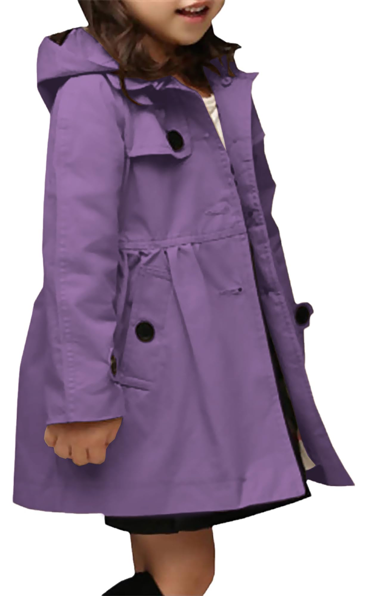 Betusline Girl's Single Breasted Trench Coat Hooded Dress Coat Outerwear