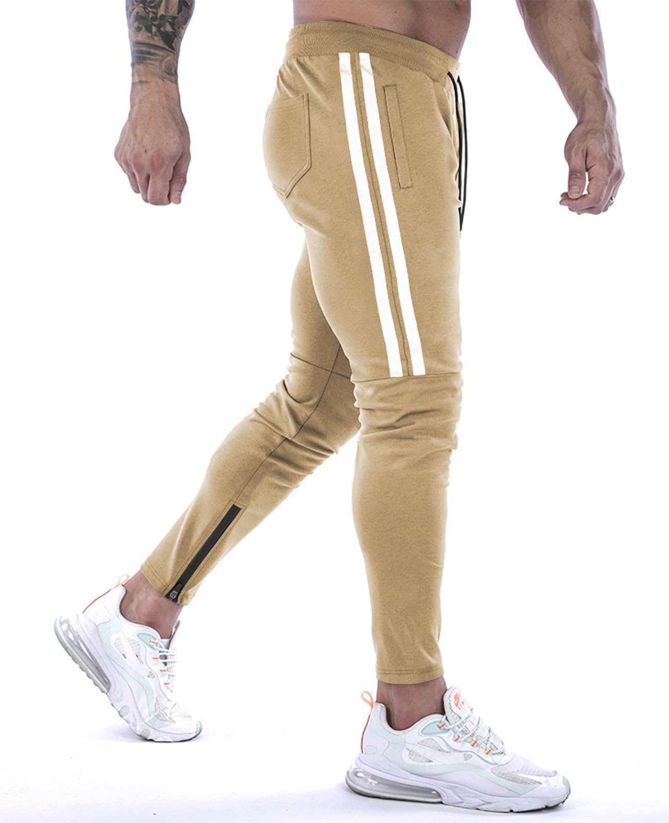 Suwangi Pantaloni Tuta Uomo Palestra Running della Allenamento Slim Fit Design a Righe con Tasche Zip