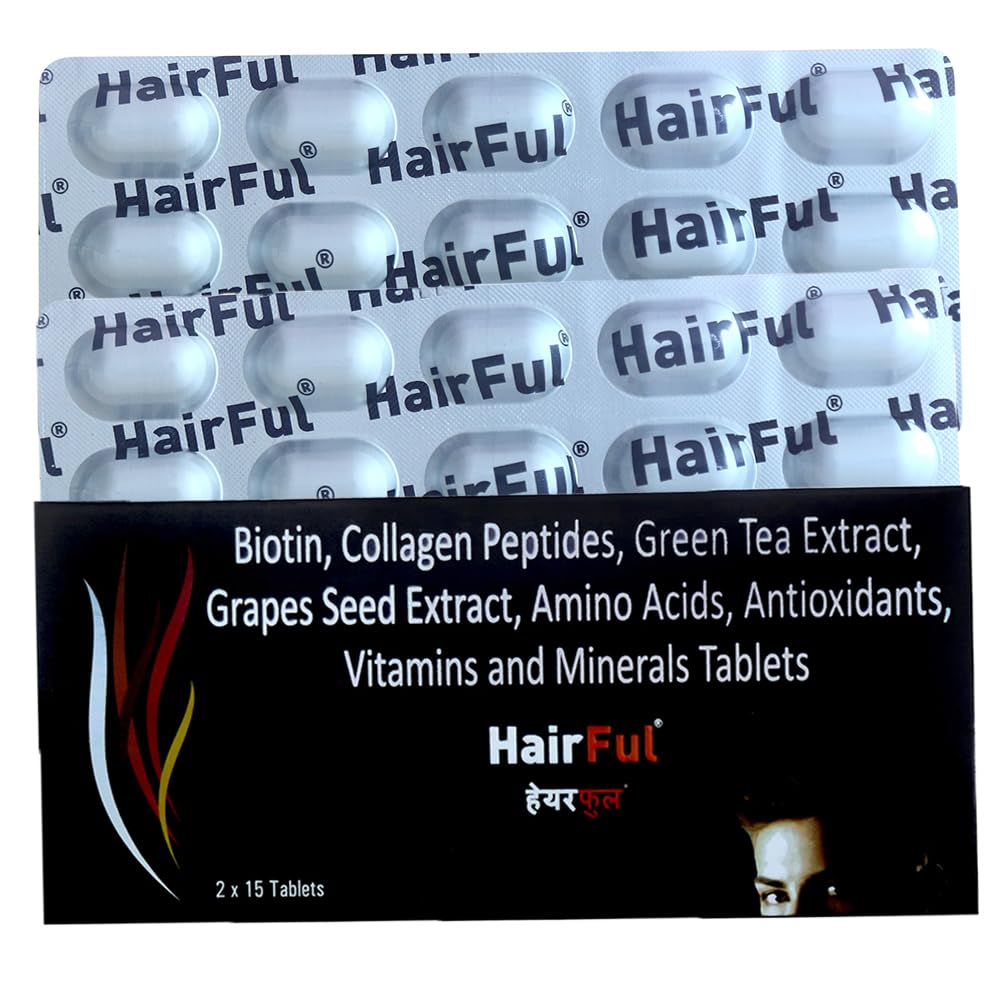 HairFul Biotin Tablets-Collagen Peptides, Green Tea Extract and Grape Seed Extract Tablets | Vitamins and Minerals (2x15) 30 Tablets-picture-23