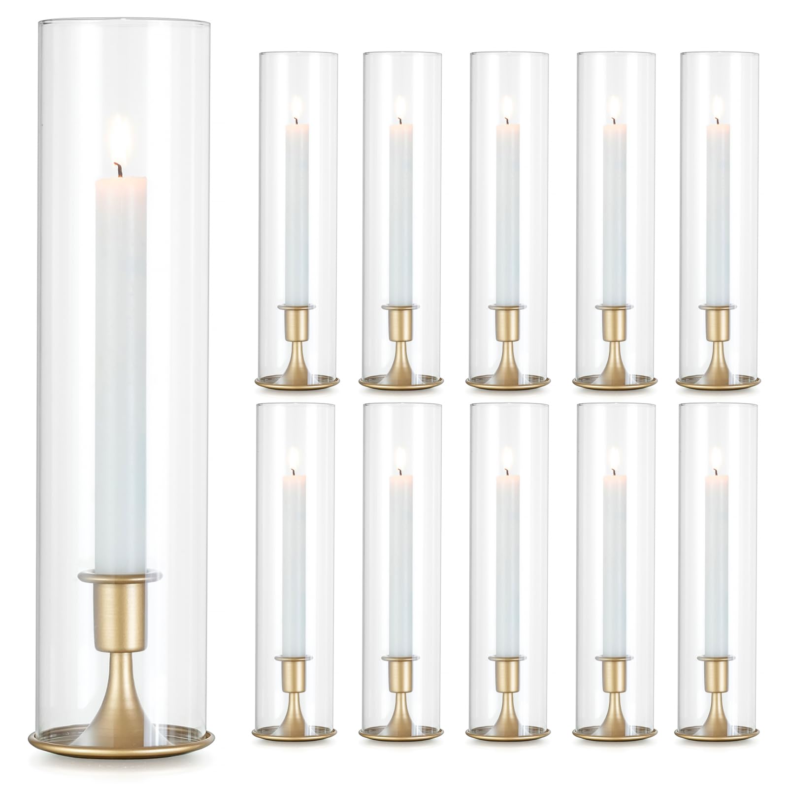 Romadedi Hurricane Portacandele dorato – 10 portacandele conici in vetro trasparente per matrimoni, centrotavola, decorazione per feste, compleanno, Natale, decorazioni per la casa
