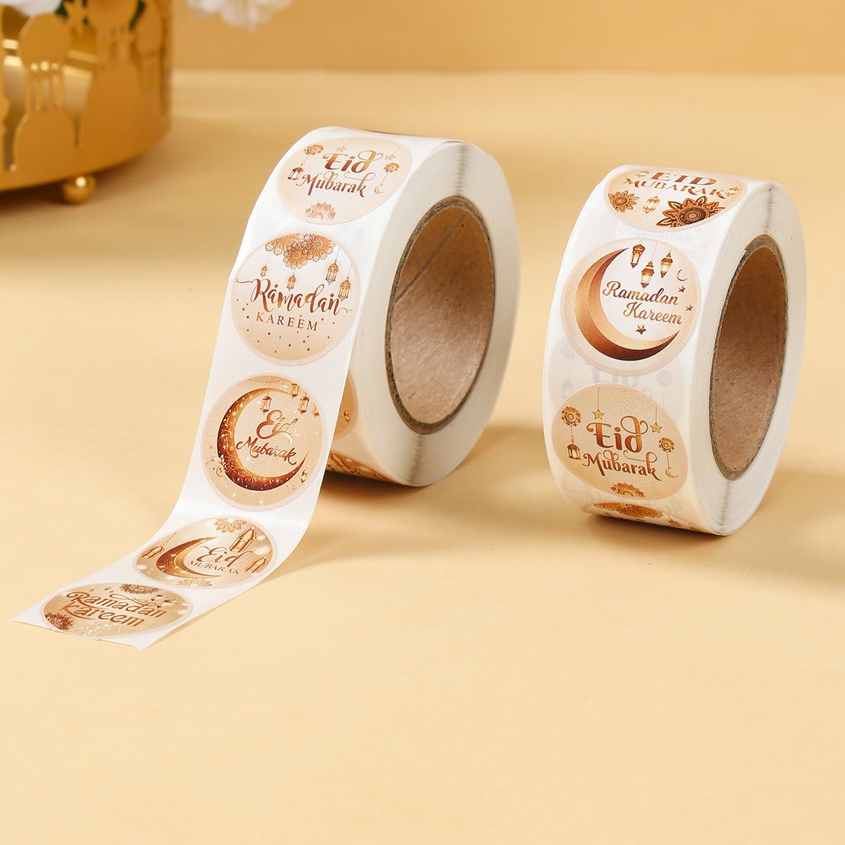 500 Pcs Ramadan Kareem Stickers, Self-Adhesive White Gold Mixed Moon Star Lantern Pattern Sticker, Islamic Muslim Labels for Candy Gift Box and Envelope Seal Ramadan Party Supplies