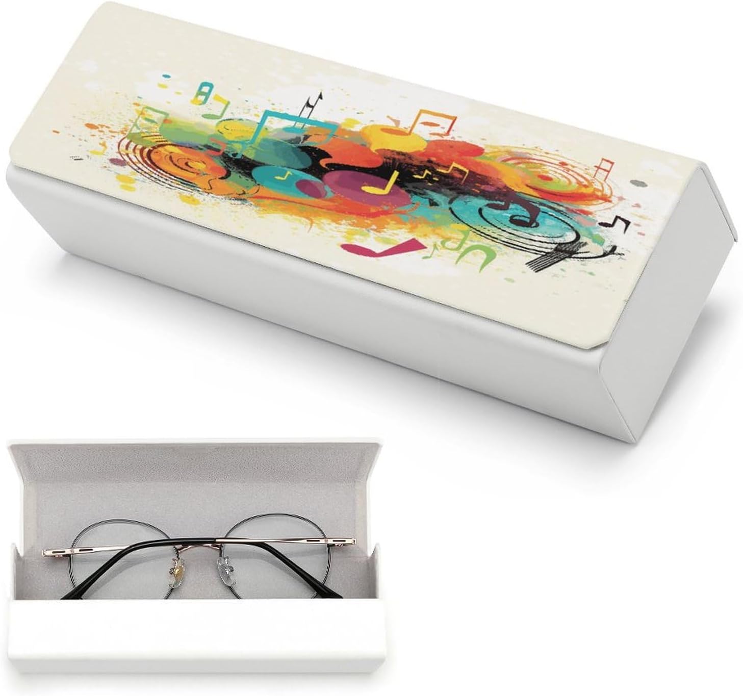 Abstract Music Themed Glasses Case Fashion Portable Hard Shell Eyeglasses Case Travel Sunglasses Case with Cleaning Cloth Premium PU Leather Eyeglass Holder for Women Men image 5