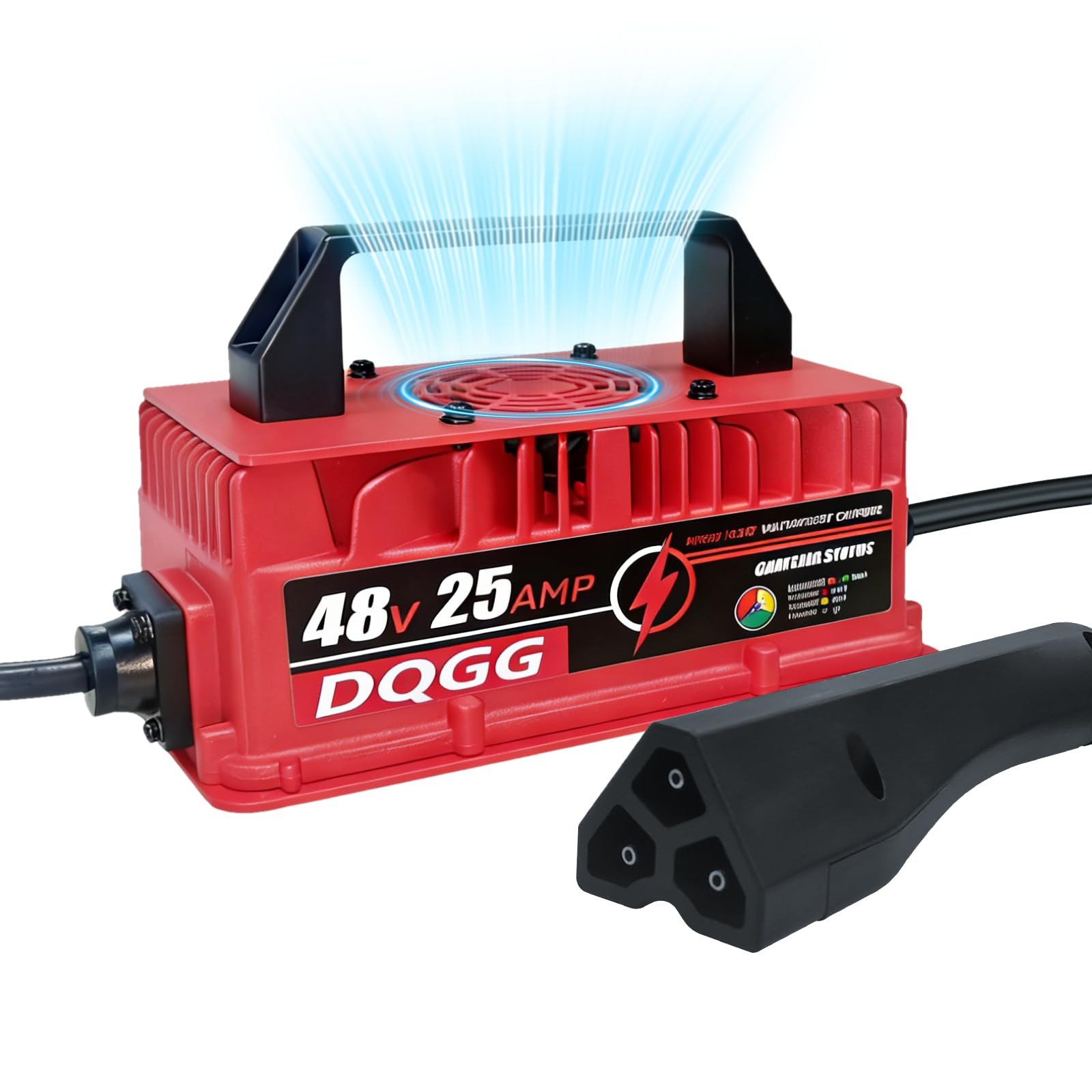 48 Volt 25 AMP Golf Cart Battery Charger with 3-Pin Triangular Plug for EZGO RXV/TXT, Smart Golf Cart Charger for Lead Acid Batteries, Fast Charge Trickle Charge IP67 Waterproof with Fan Design