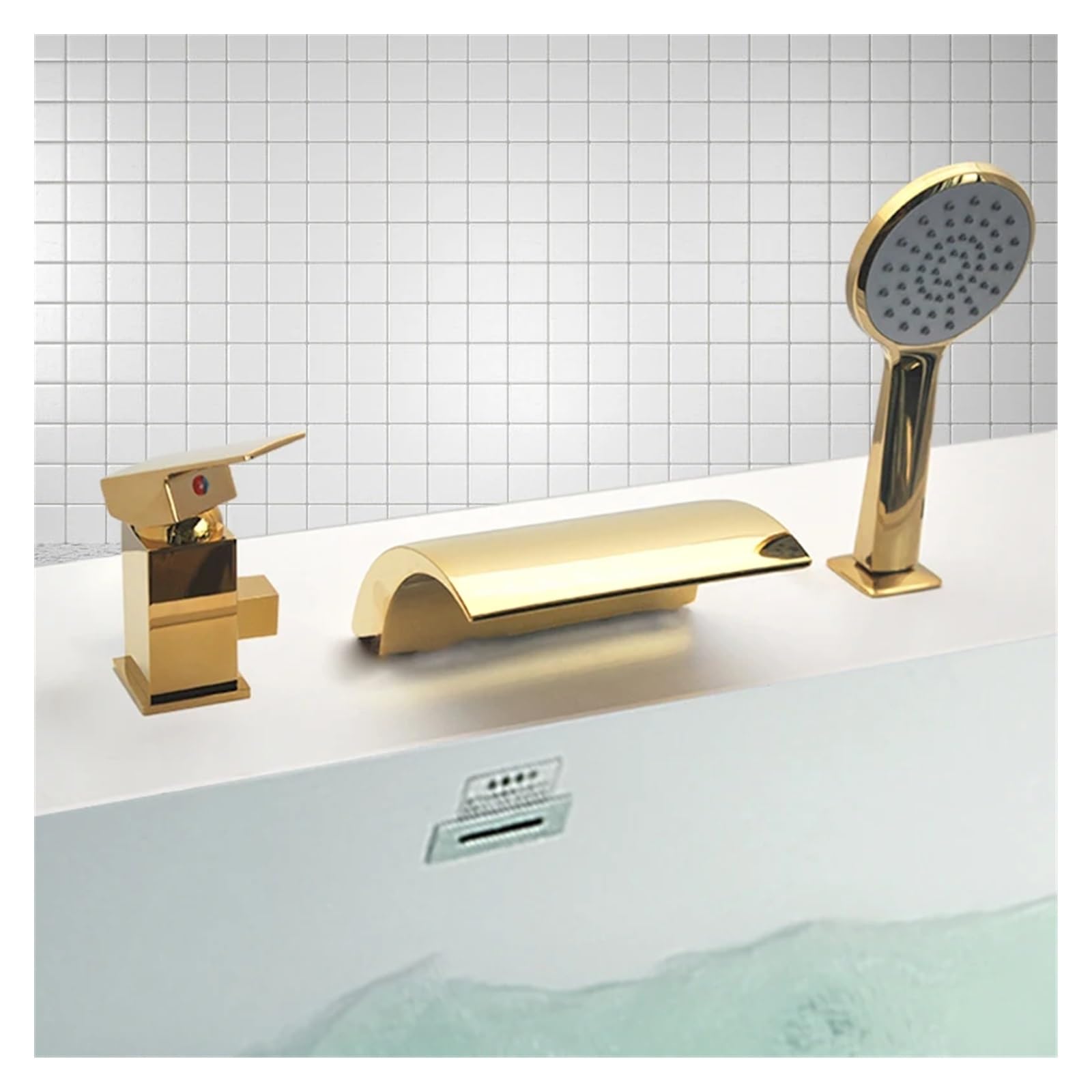 GLJTUO Faucet, 3PCS Bathtub Faucet Widespread Bath Mixer Tap Waterfall Cold & Hot Water Diverter Valve Brass Chrome/Black/Gold Colors,E
