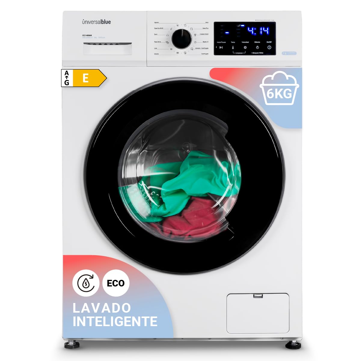 UNIVERSALBLUE Lavadora 6kg Carga Frontal Blanca con Display | 15 Programas Lavado | 1000 rpm | Sistema de Seguridad | Maquina Lavado Clase Energética E | ENVÍO + SUBIDA A PLANTA GRATIS