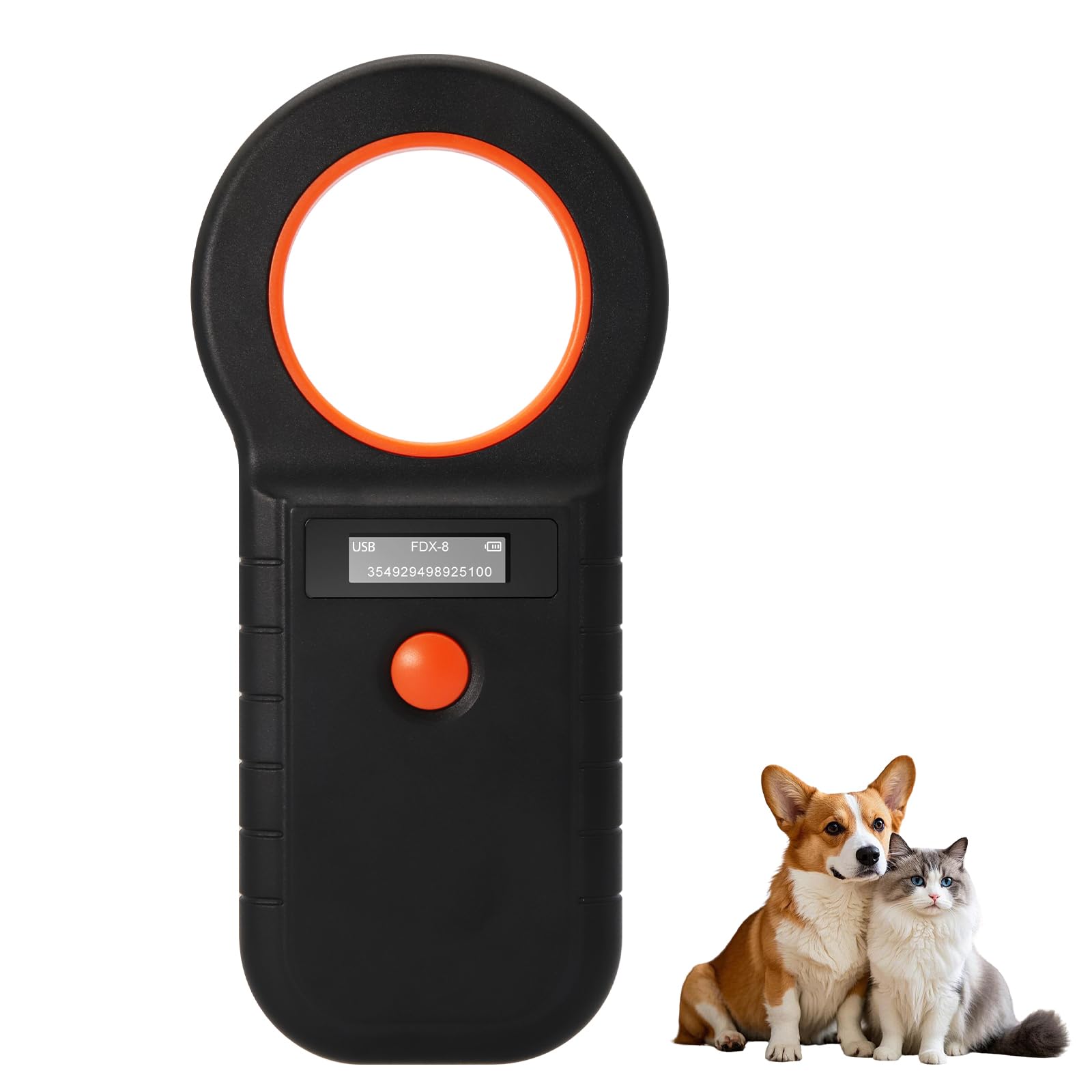 Chiplesegerät für Tiere, 128 Stück Tag-Informationsspeicher, Chiplesegerät für Hunde/Katze, RFID Mikrochip Lesegerät, 134,2KHz, ISO11784/85/HFDX-B/EMID