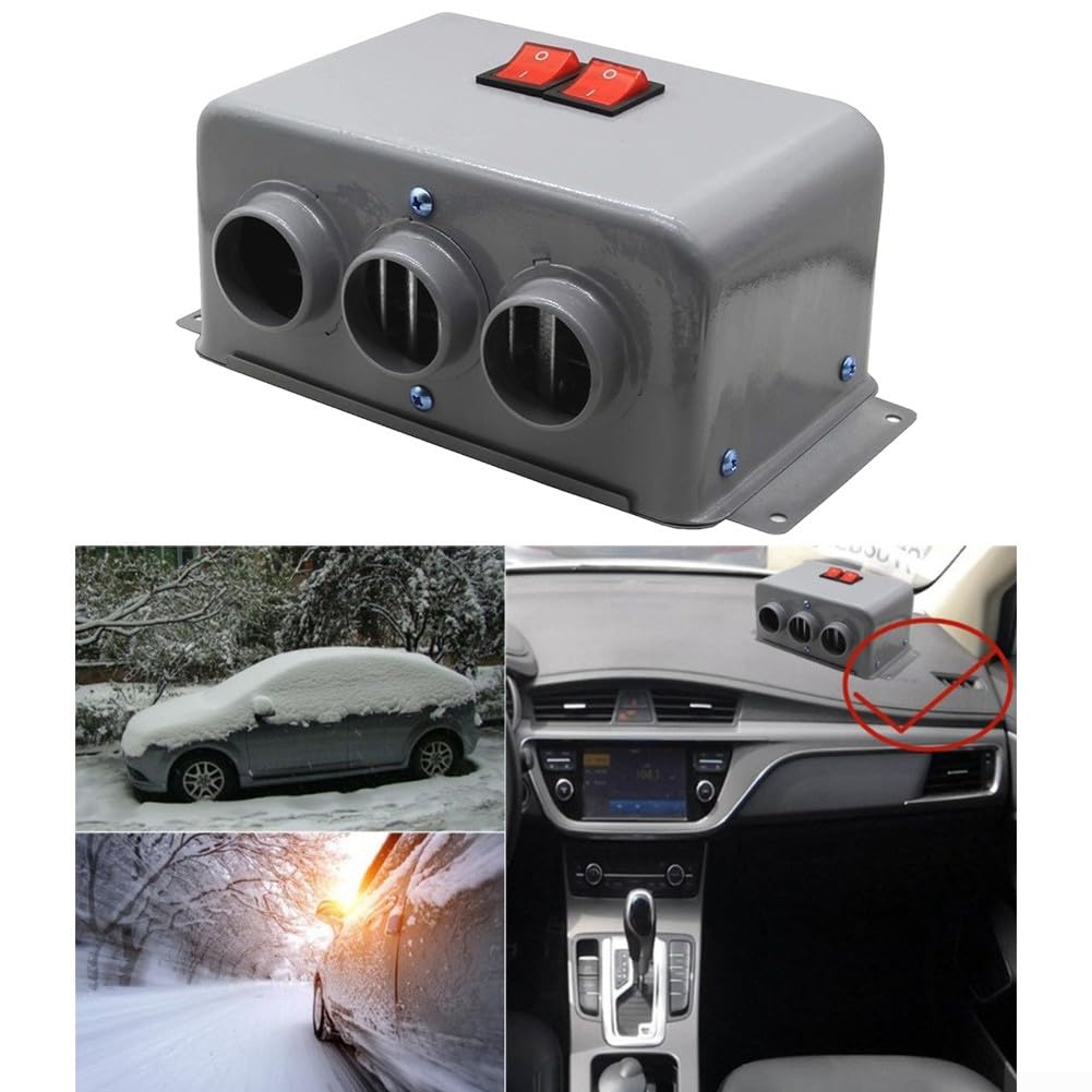 Riscaldatore per auto da 12 V, 800 W, riscaldamento rapido e sbrinamento, a basso rumore, a tre fori, in metallo, per parabrezza invernale