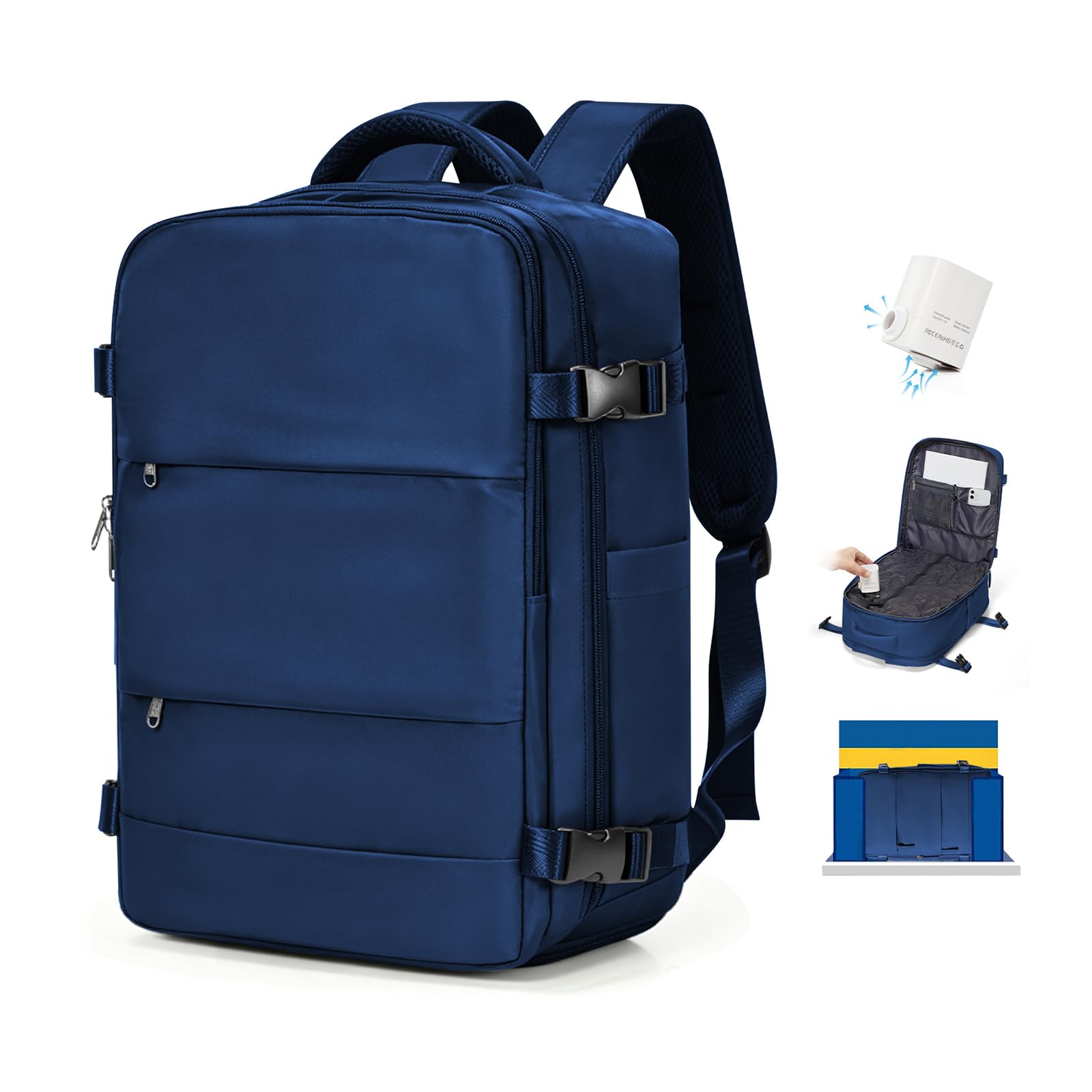 SEAFEW Zaino Ryanair 40x30x20 Sottovuoto Zaino da Viaggio Bagaglio a Mano | Borsa da Cabina per Ryanair 40x30x20 Zaino da Viaggio con sottovuoto Lavoro e Scuola Trekking Casual per laptop 14",BluReale