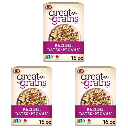 Miniatura 16 de Great Grains Cereal de desayuno con pasas, dátiles y nueces pecanas, cereal de pasas con dátiles dulces y racimos de granola, verificado por el