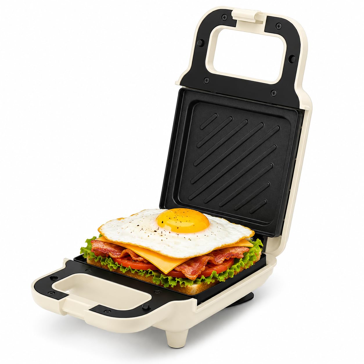 SIMPLUS Appareil à Croque-Monsieur, Grill Panini Sandwich Électrique 650W Antiadhésif PTFE Sans PFOA, Cuisson Rapide 5 min Double Face, Anti-Débordement, Protection Thermique, Steak Œufs Bacon