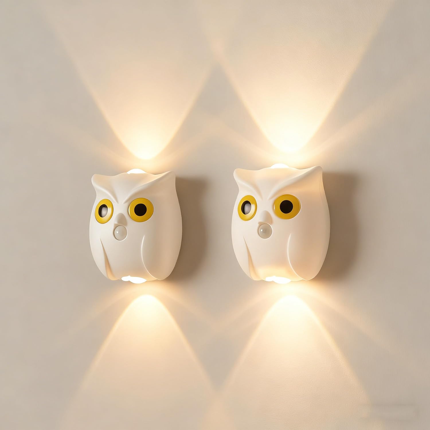 EaEa Luz Nocturna LED con Sensor de Movimiento, Pilas Búho Luz para Escaleras Regulable Lámpara Nocturna Magnética Recargable USB para Dormitorios Infantile Escalera Pasillo,blanca