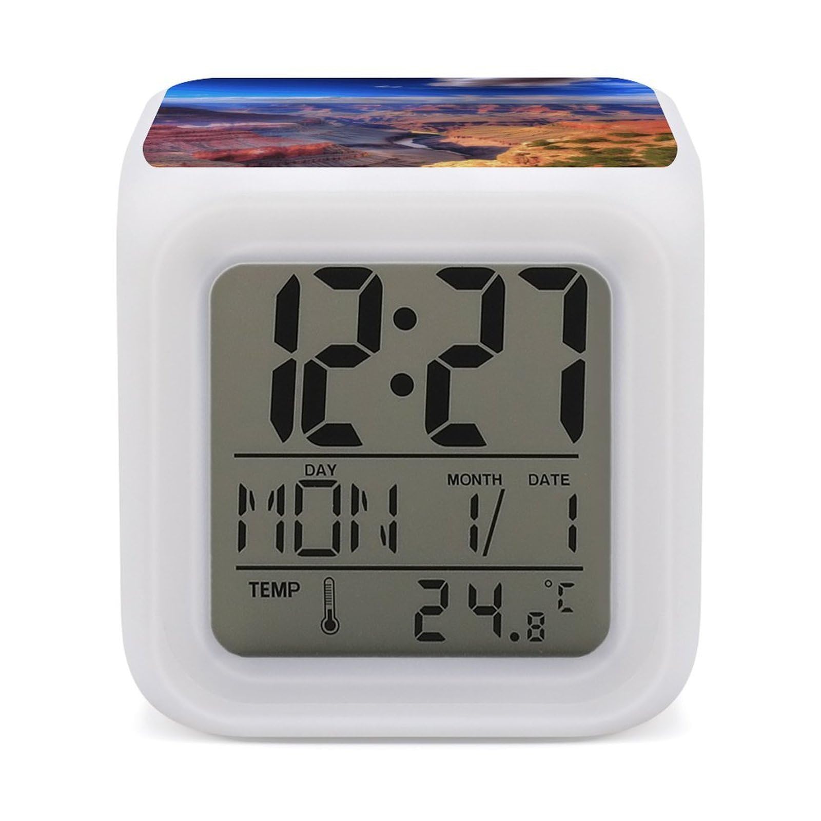 VstaDank Beauty Grand Canyon Digital Alarm Clock LED Display Screen Color Change Alarms Clock Smart Alarm Clock Wake Up Digital Clocks with 7 Color Nightlight for Bedroom