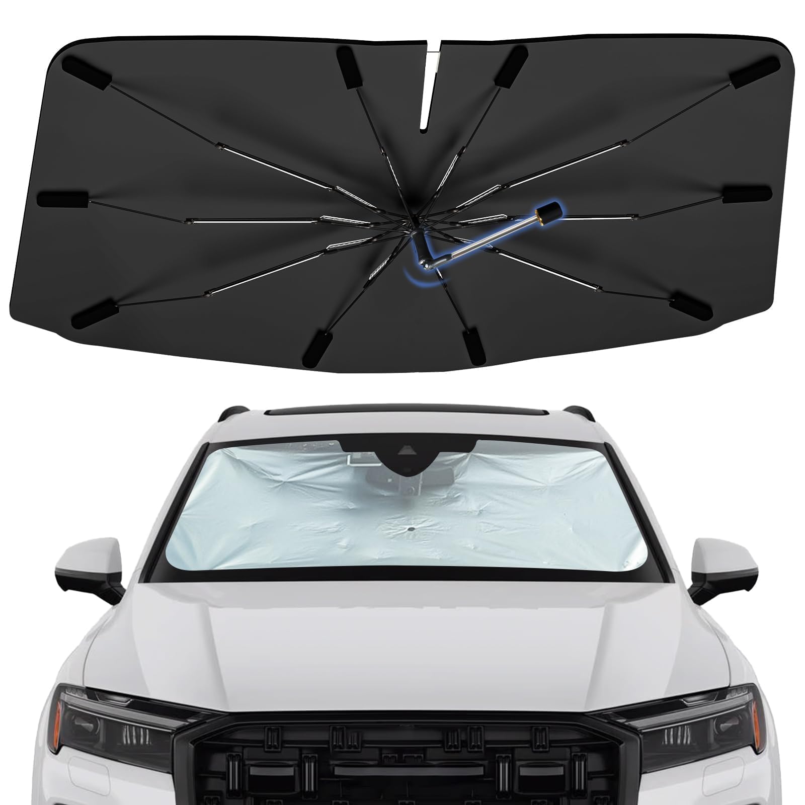 Windshield Sun Shade Umbrella for Audi Q7 2016-2026, Foldable Car Sunshade for Front Window, Highly Reflective Auto Sun Shield Visor for UV Protection