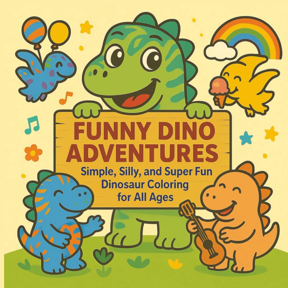Funny Dino Adventures: Simple, Silly, and Super Fun Dinosaur Coloring for Children and Adults