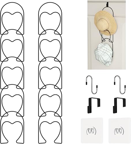 LINFIDITE Paquete de 10 percheros para gorras de béisbol montadas en la pared, estante de almacenamiento sobre la puerta, armario, soporte de
