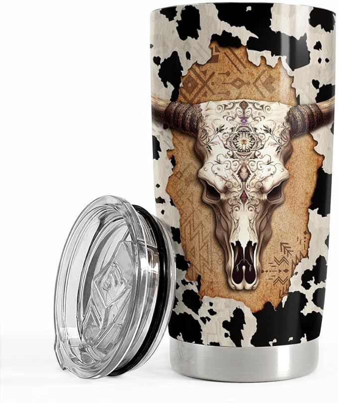 SANDJEST Skull Cow Tumbler 20oz Stainless Steel Insulated Tumblers Coffee Travel Mug Cup Cows Gifts for Men Women Gift for Birthday Christmas