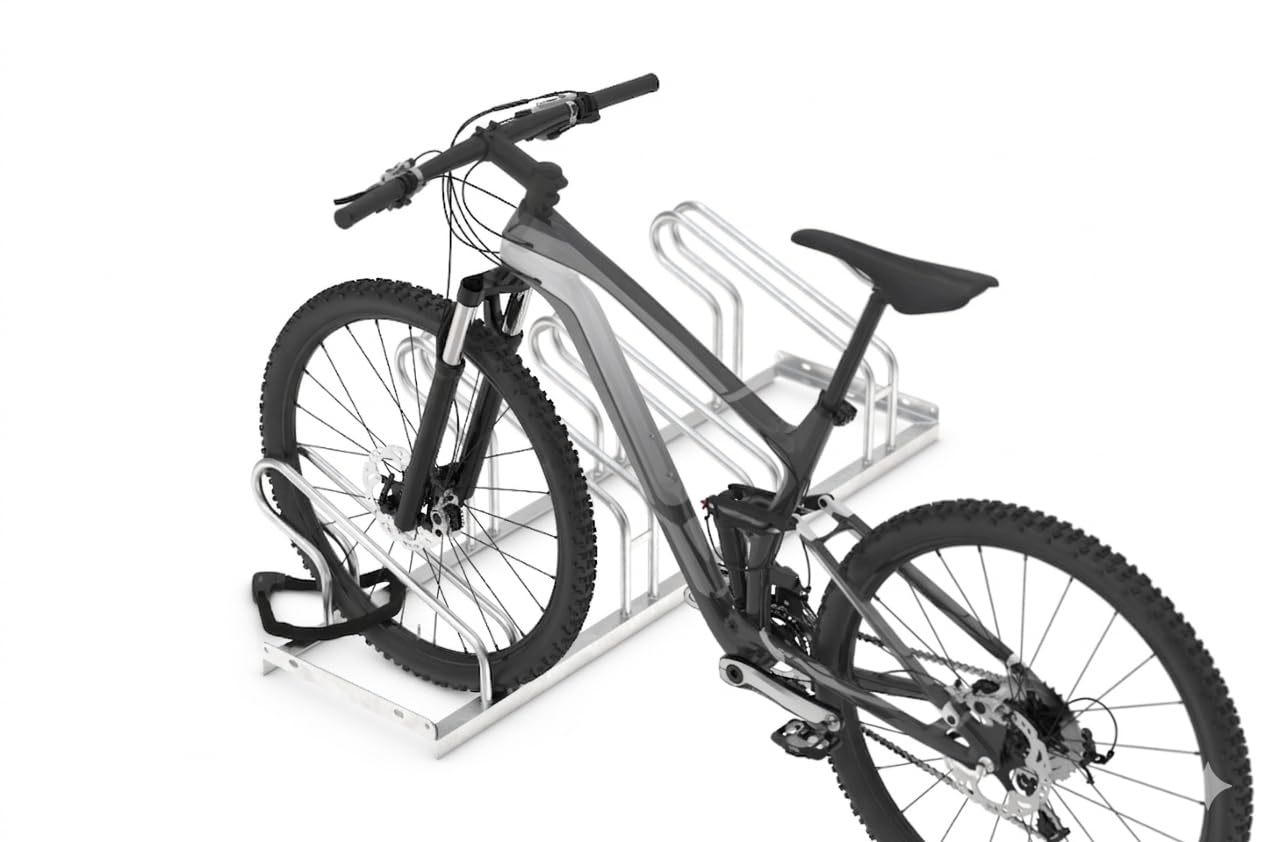 Bügelparker 1055 | einseitig | Fahrradständer für 5 Fahrräder | Freiaufstellung | Stabile, formschöne Simplizität | Abwechselnde Hoch-/Tiefeinstellung | Fahrradparker Bodenparker Mehrfachständer