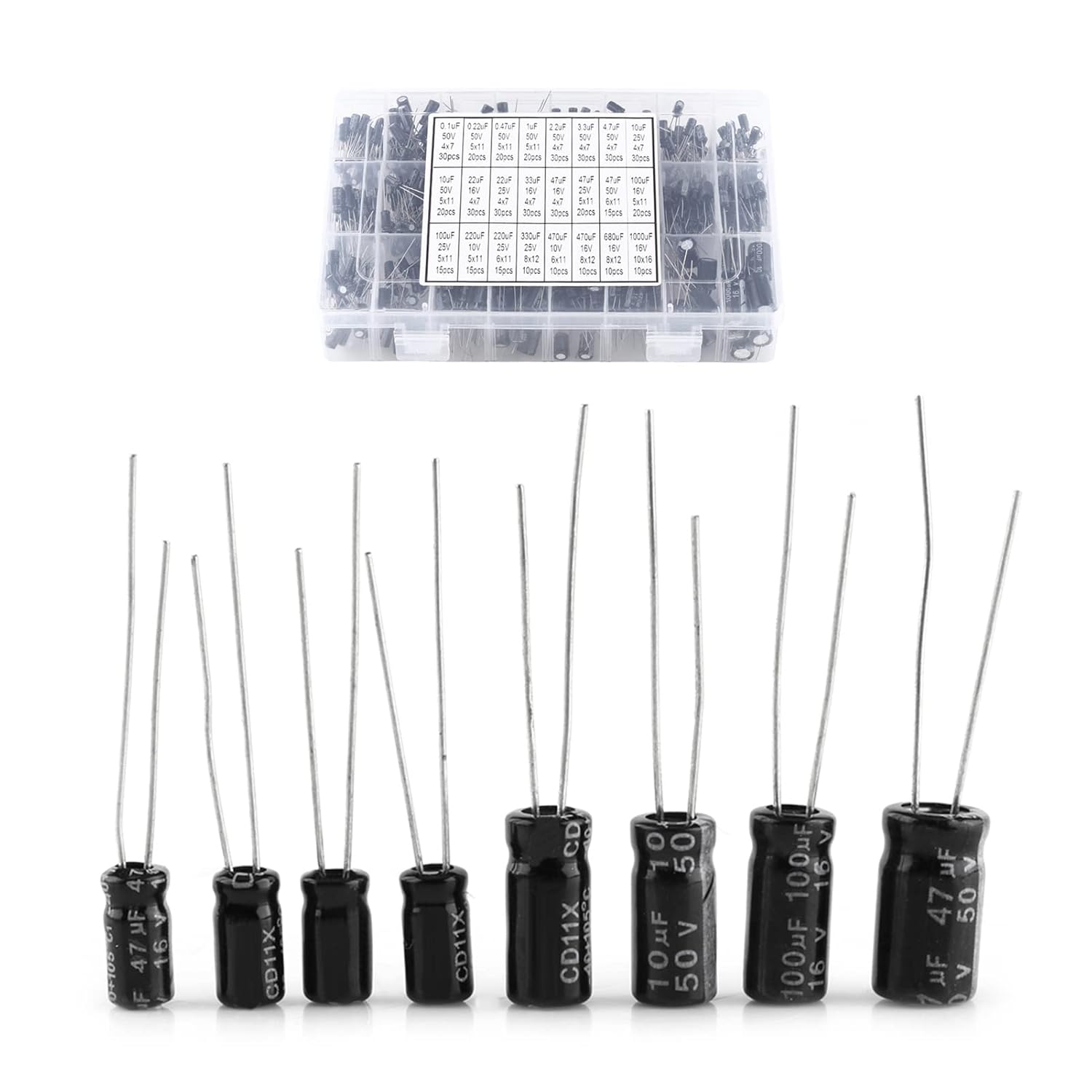 Aluminum Electrolytic Capacitor Kit, 24 Values 500pcs Electrolytic