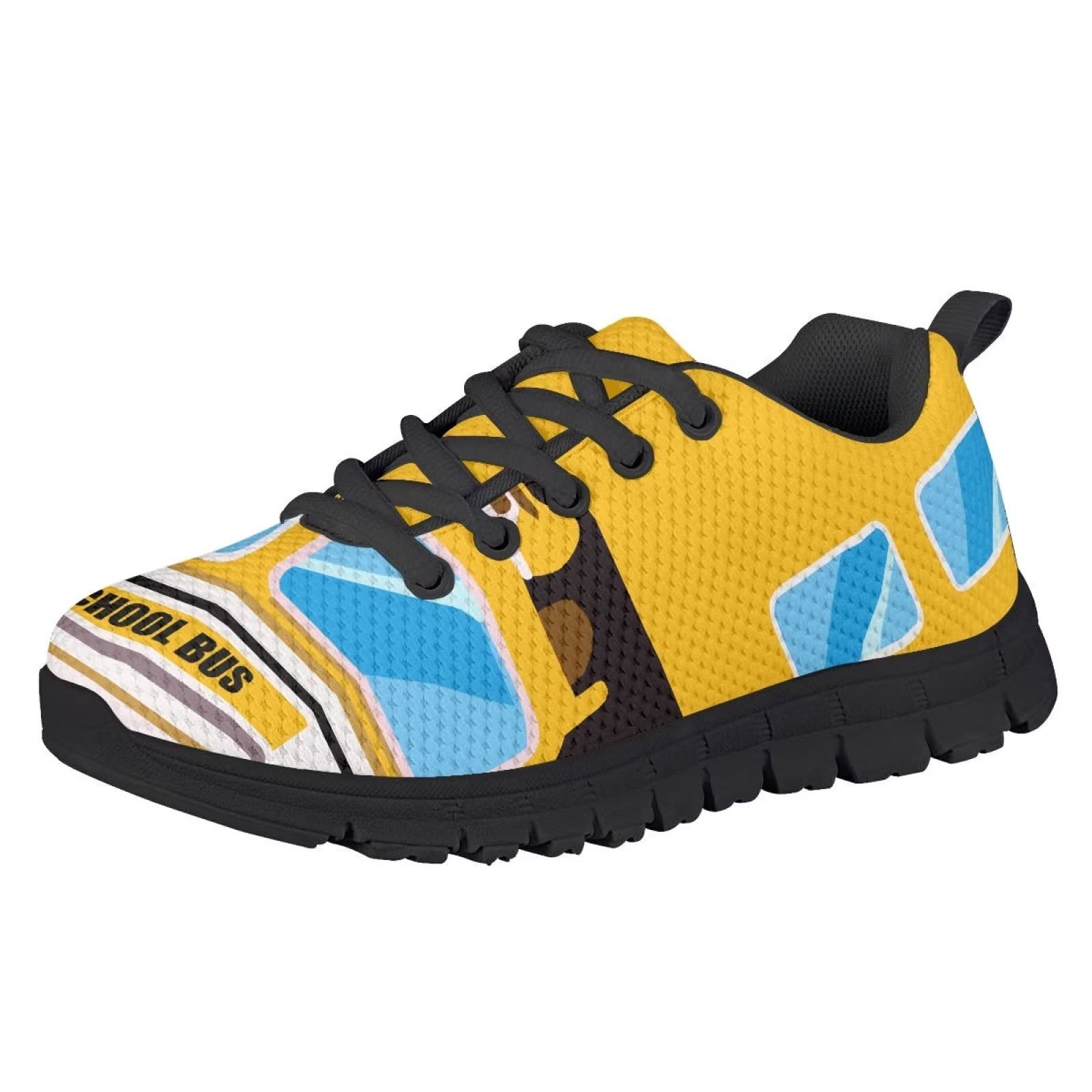 Dolyues Kids Boys Shoes Size 11 Cartoon School Bus Print Tennis Sport Running Sneakers Casual Walking Fashion Sneakers Lightweight Breathable School Shoes, Yellow