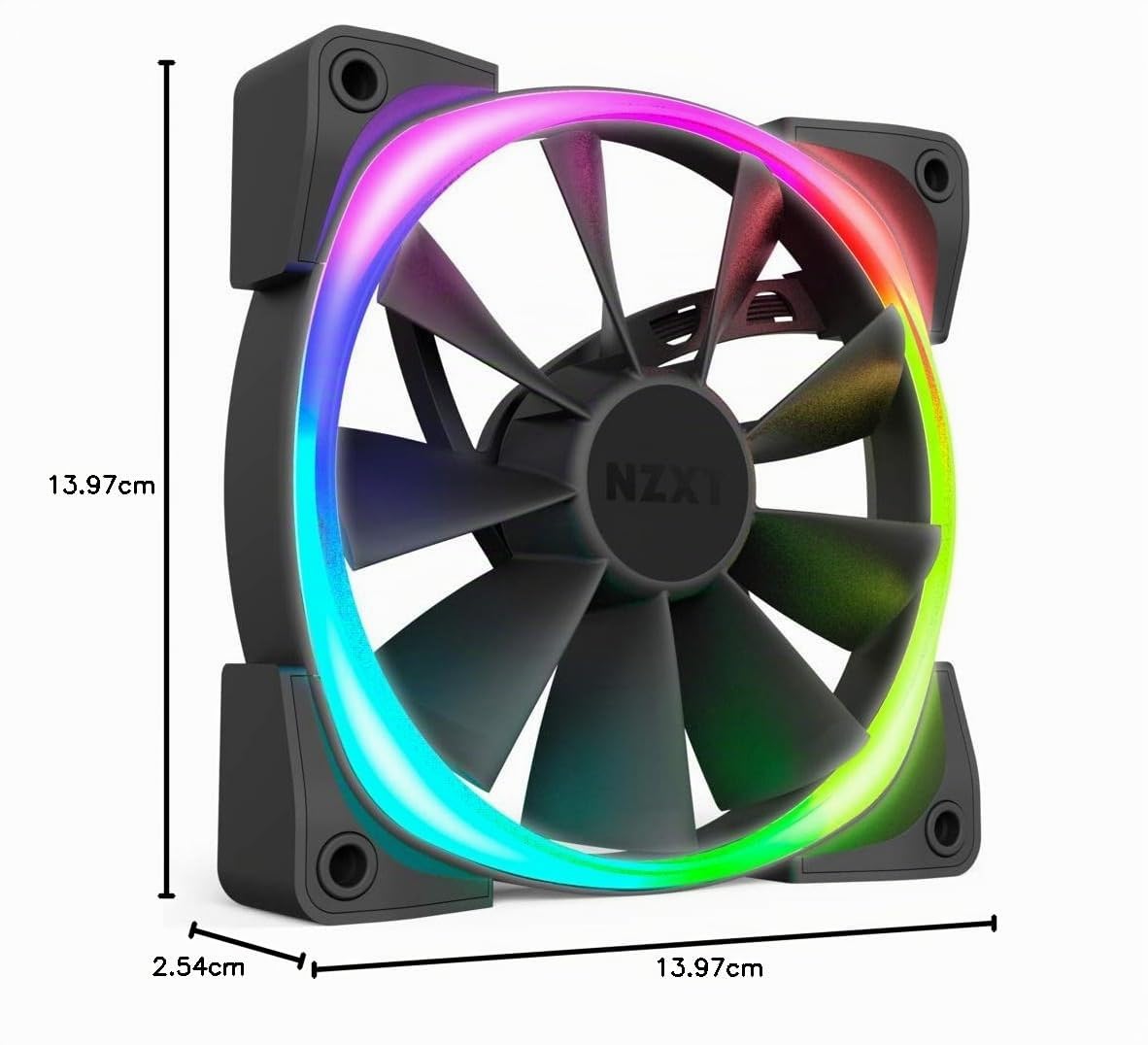 NZXT AER RGB 2-140 mm - Personalizaciones de iluminación avanzadas - Puntas de aleta - Rodamiento dinámico fluido - Ventilador LED RGB PWM para Hue 2 - Individual (HUE2 controlador de iluminación no