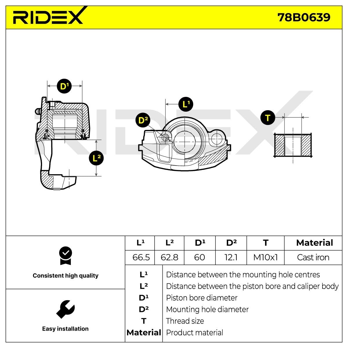 Zacisk Hamulcowy Przedni Prawy RIDEX 78B0639 Kompatybilny z MERCEDES-BENZ Klasa M W163