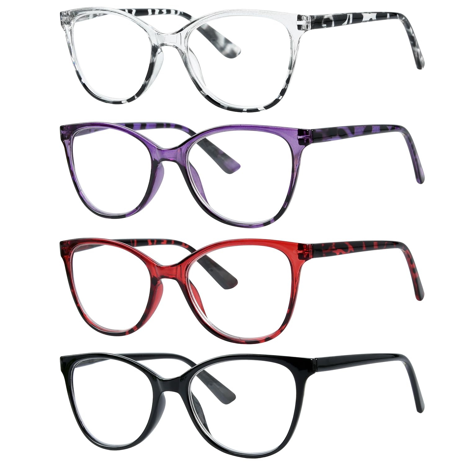 Eyekepper 4 Pack Oversized Eyeglasses - Cat Eye Design Eyewears for Women