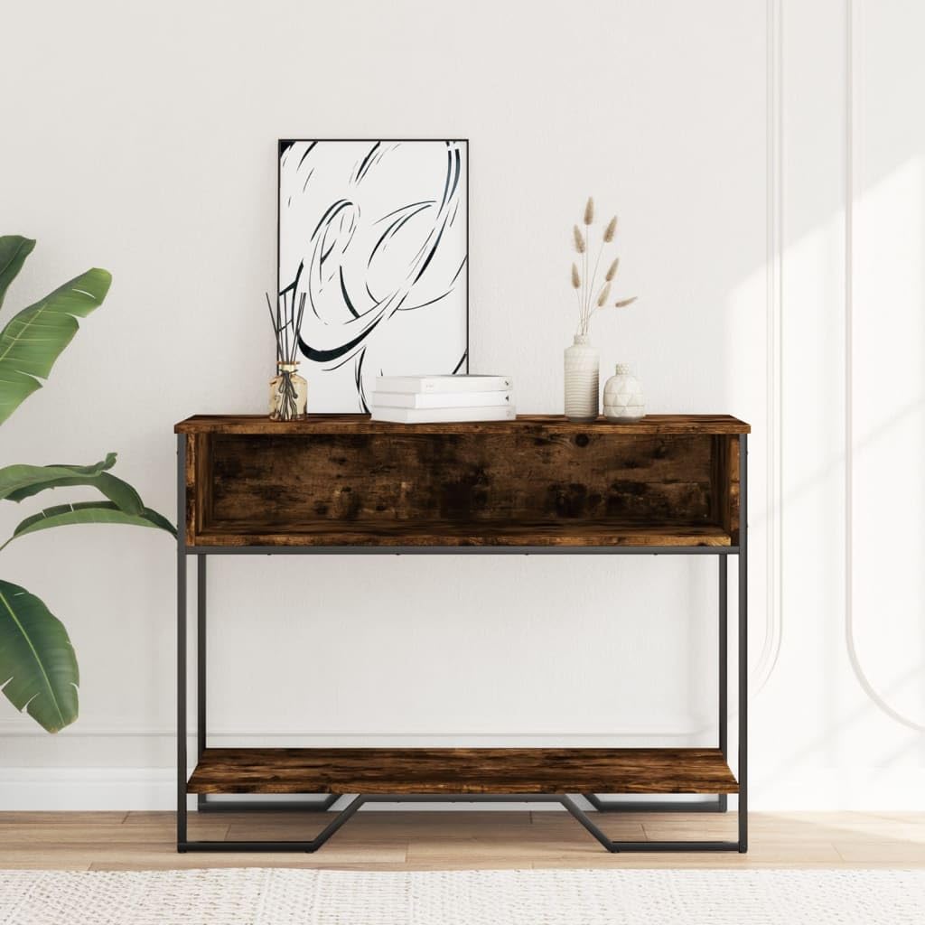 Mesa consola clásica con espacio de almacenamiento de madera, mesa auxiliar con asas de metal para pasillo y sala de estar, cómoda de almacenamiento decorativa