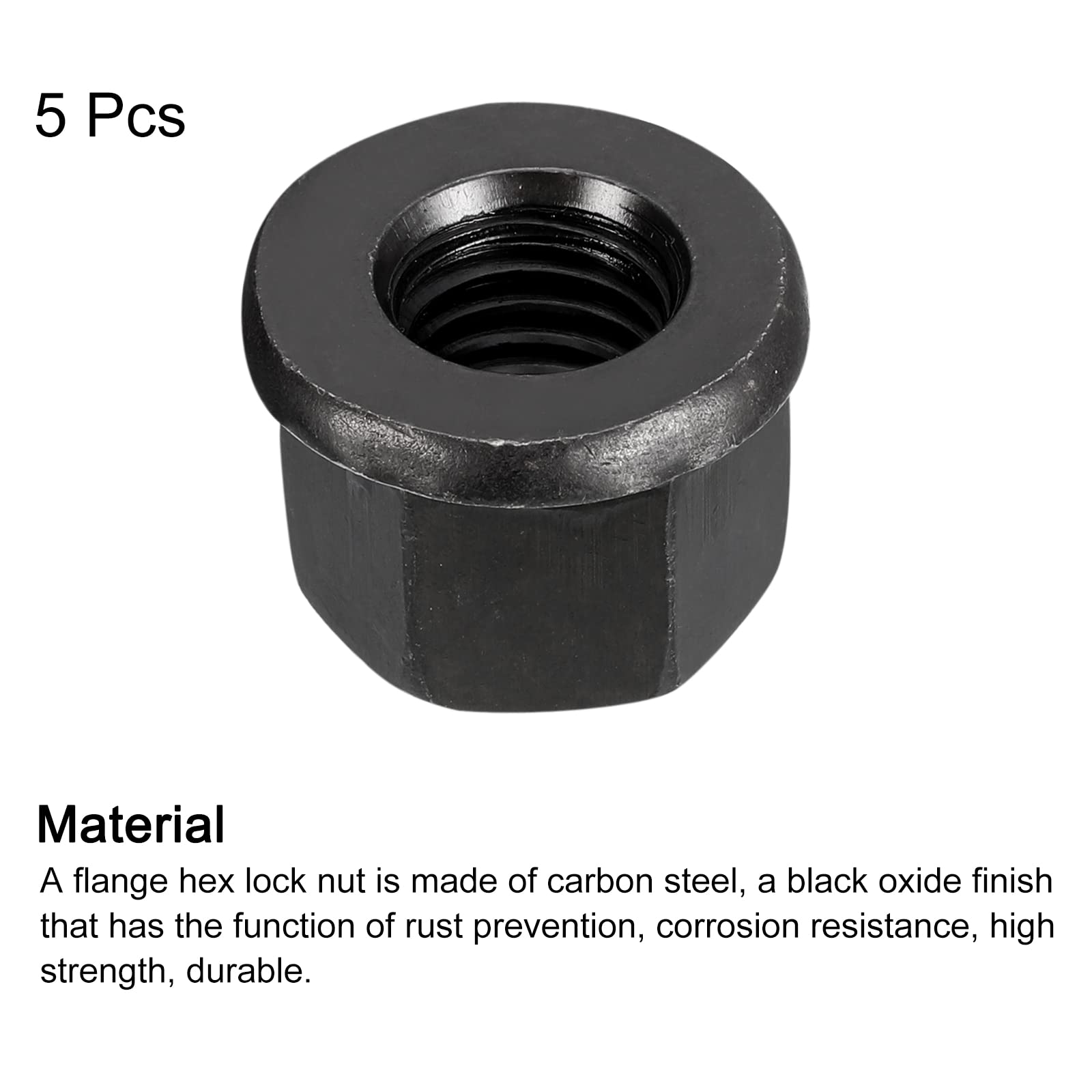 QUARKZMAN M14 Brida Hex Bloqueo Tuercas, 5uds Grado 10.9 Carbono Acero Negro Óxido Acabado Hex Brida Tuercas para Maquinaria