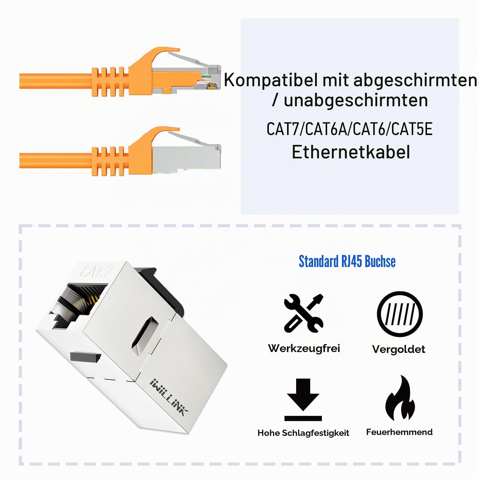 iwillink Netzwerk Werkzeug Set, RJ45 Crimpzange für Netzwerkstecker | Mit Crimpzange, Cat 7 Stecker, RJ45 Stecker Werkzeuglos, Keystone Modul, Auflegewerkzeug, Netzwerktester für RJ45/11/12 Kabel