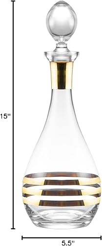 Miniatura 8 de Decantador de vino de cristal con tapón - jarra - para rojo - blanco - vino - diseño dorado a rayas - cristal de 48 onzas - Hecho en Europa - por
