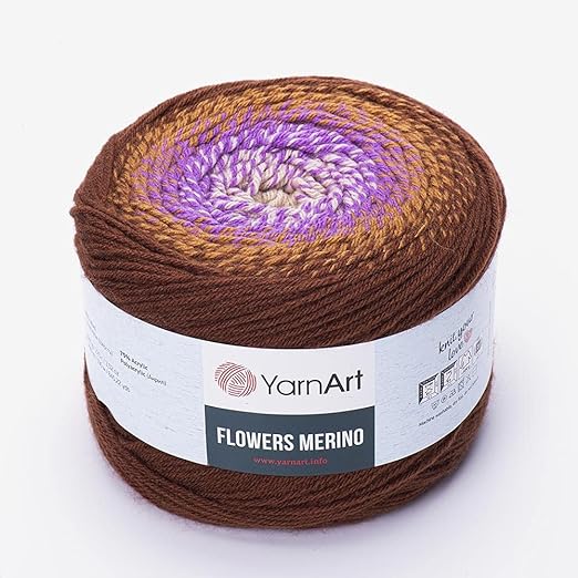 Yarn Art Flowers Merino 25% Wool 75% Acrylic Multicolor Rainbow Crochet Winter Yarn 225 gr Length 645 Yards, Yarn Weight 3 (548)