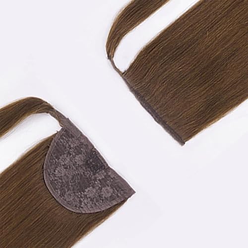 Miniatura 10 de RECOOL Extensión de cola de caballo de cabello humano marrón claro con rubio decolorado, extensiones de cabello humano Remy real, extensión de cola