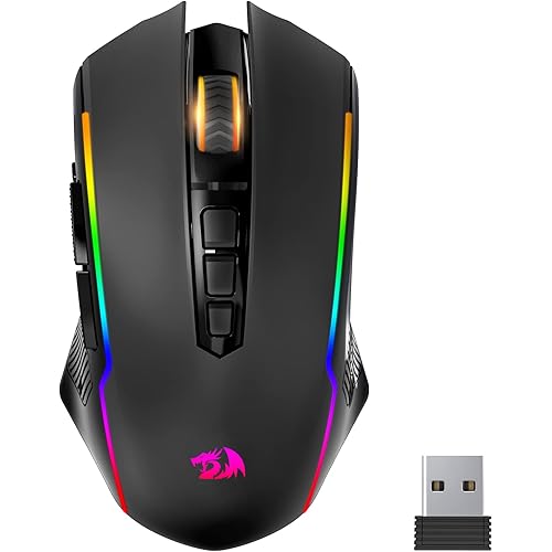 Redragon Gaming Mouse, Wireless Mouse Gaming with 8000 DPI, PC Gaming Mice with Fire Button, RGB Backlit Programmable Ergonomic Mouse Gamer, Rechargeable, 70Hrs for Windows, Mac Gamer, Black