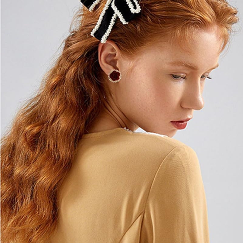 coadipress 3Pairs Rose Flower Earrings Necklaces Brooch for Women Vintage Rose Pendant Necklace Dainty Heart Flower earring Trendy Wedding Gifts - Image 3