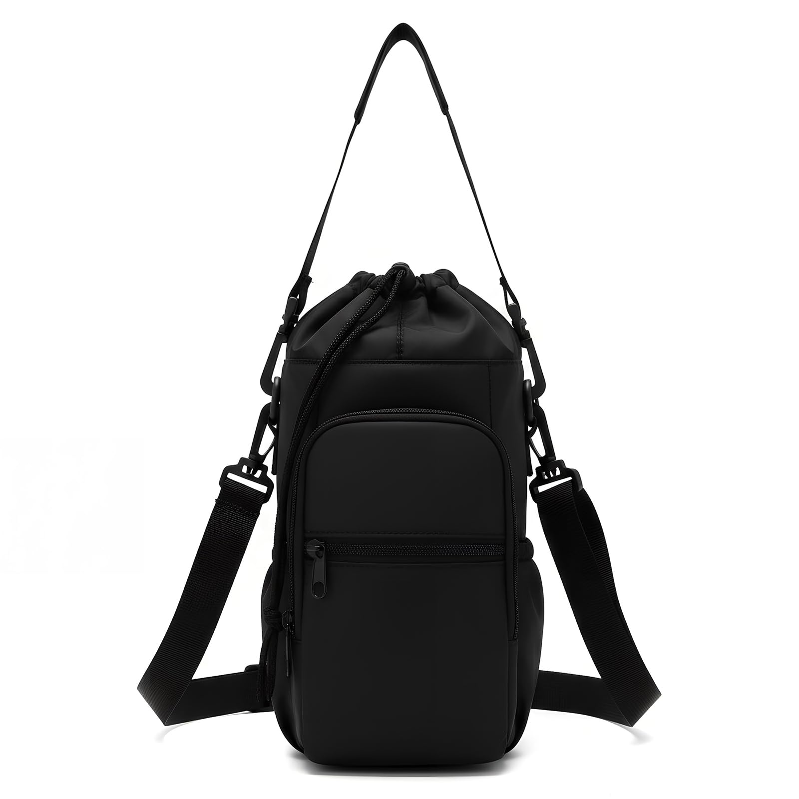 Zimoer Elegante y Práctica Bolsa para Vaso Stanley, Funda Termica Botella Agua, Bolsa para Stanley Cup con Bolsillo para Teléfono y Correa Ajustable, Ideal para Senderismo, Viajes y Camping (Negra)