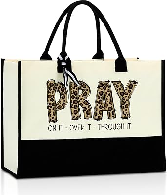 Christian Gifts for Women Tote Bag, Motivational Spiritual Religious Gifts for Women Sister, Encouragement Bible Verse Faith Based Leopard Beach Bag Mothers Day Christmas Reusable Grocery Bags