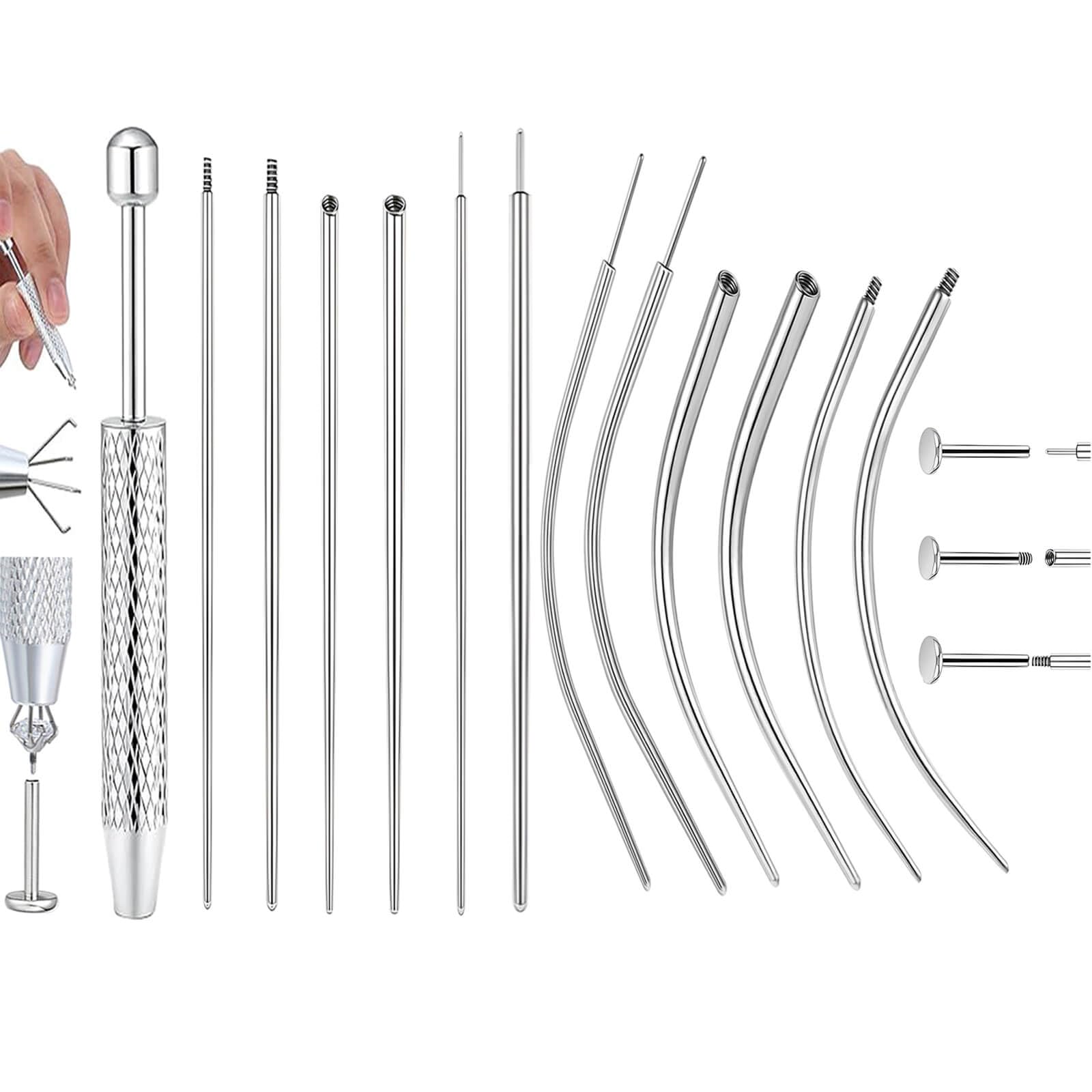 Piercing Taper Ball Grabber Tool for Changing Jewelry - 14G 16G 18G 20G Piercing Taper Flat Back Earring Applicator Tool Threadless Insertion Pin Body