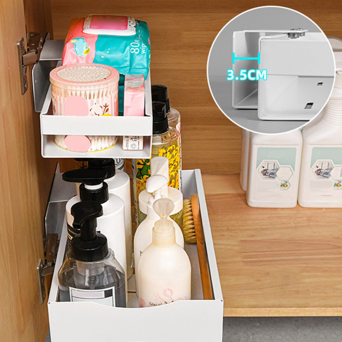 Organizer Sottolavello Estensibile in Acciaio Inox Bianco per Cucina