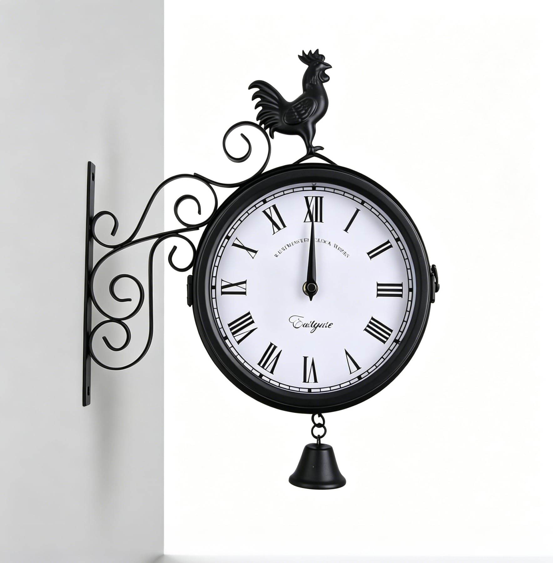 Metall Outdoor Uhr, Bahnhofsuhr Doppelseitig, Vintage Wanduhr, Gartenuhr, Hahn-Figur, Batteriebetrieben, Für Privathaushalte, Restaurants, Cafés, Blumenläden Und Eingangsbereiche