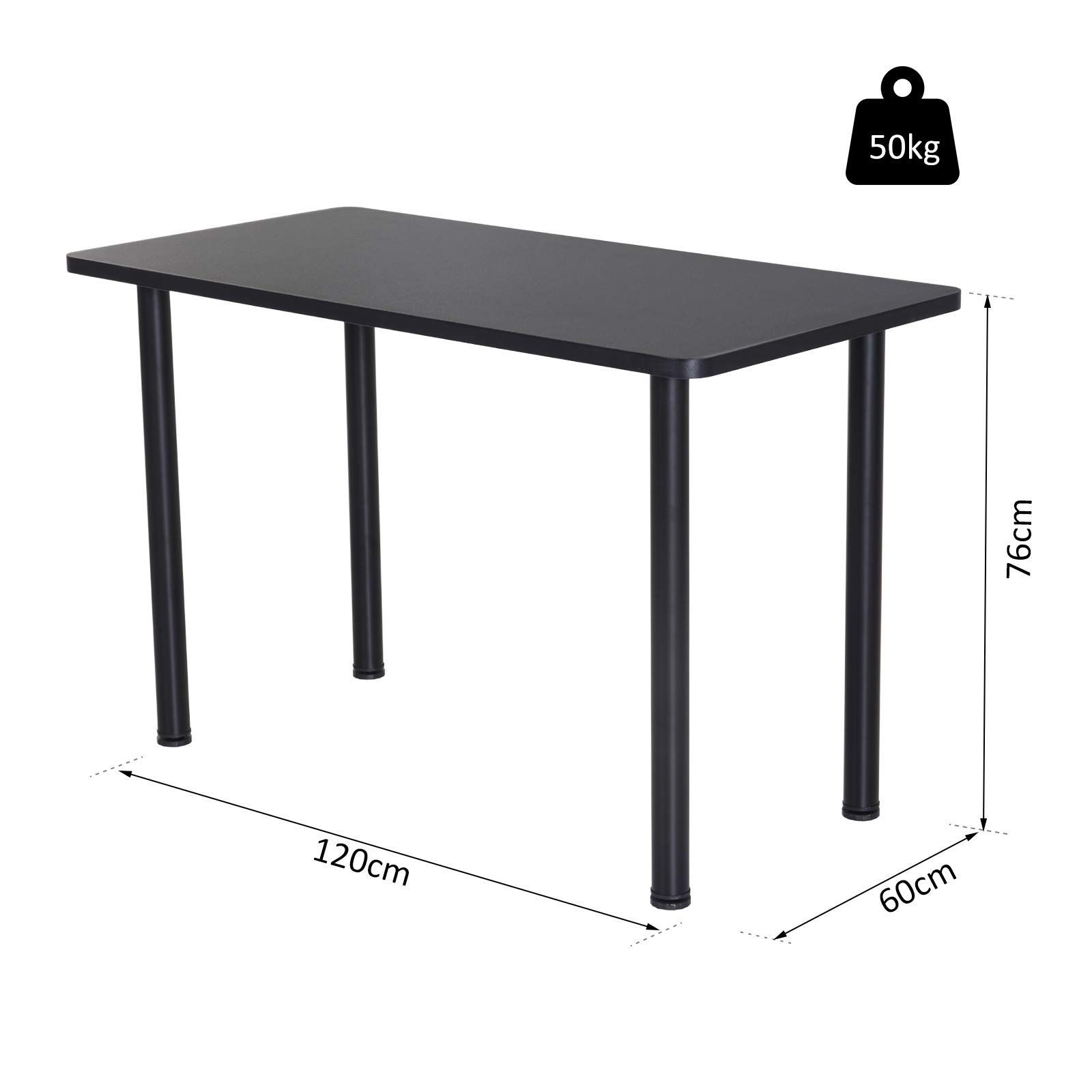 HOMCOM Table à Manger Rectangulaire 4 Personnes 120x60x76 Cm - Plateau Verre Trempé Et Pieds Bois Naturel