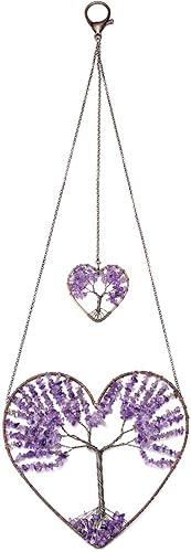 PESOENTH Adorno colgante de árbol de la vida de amatista, diseño de árbol de la vida, diseño bohemio, morado, doble corazón, árbol de la vida, PESOENTH Adorno colgante de árbol de la vida de amatista, diseño de árbol de la vida, diseño bohemio, morado, doble corazón, árbol de la vida,