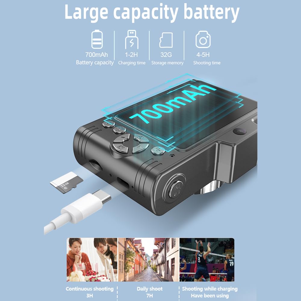 Andoer Appareil photo numérique compact rechargeable 1080P 48 MP avec zoom 8 x appareil photo numérique compact de 2,8 pouces pour débutants, enfants, adultes (bleu)
