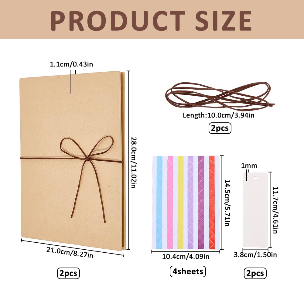 SUPERFINDINGS 2 Stück Faltbare Sammelalben Dehnbare Faltbare DIY Fotoalben mit 4 Blättern Aufklebern 11.02x8.27Zoll Braun Hardcover Kraftpapier Sammelalbum Fotosammlung für Hochzeit