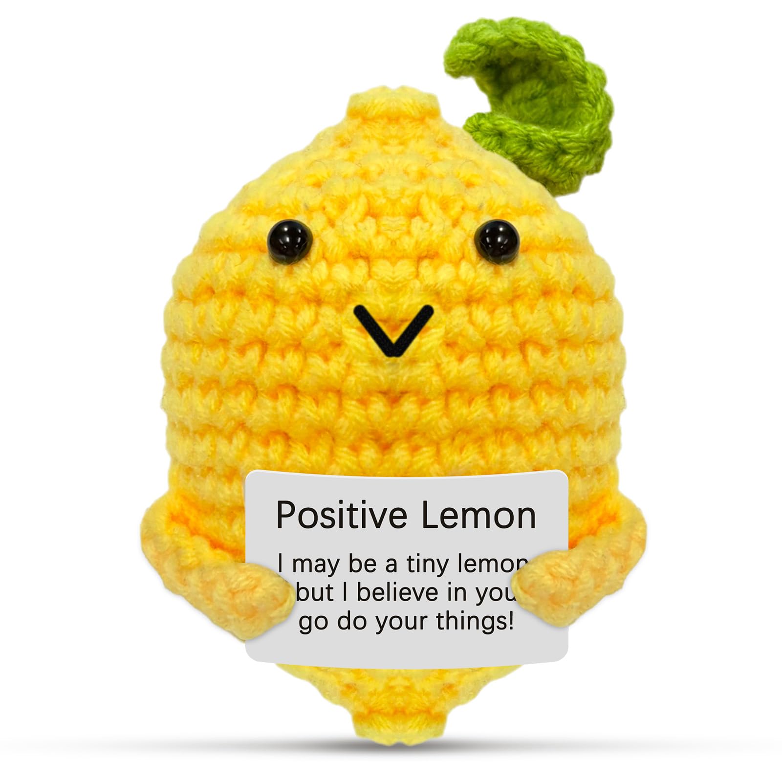 CNDNO Funny Positive Lemon, Crochet Lemon with Positive Card, Cute Knitted Lemons Plush for Family Friends Encouragement Gift and Home Decor