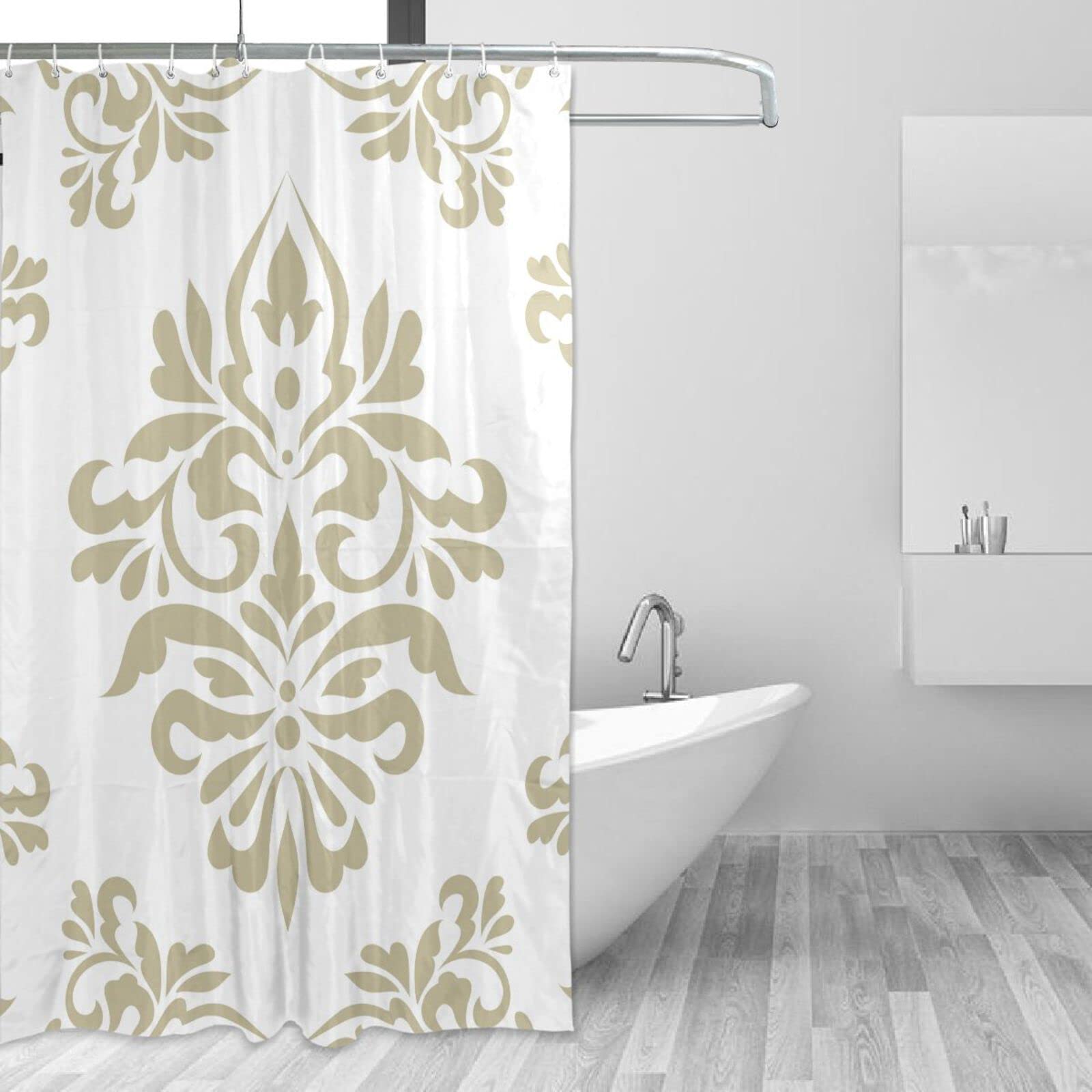Panca da ingresso stile barocco in legno bianco e tessuto floreale cm