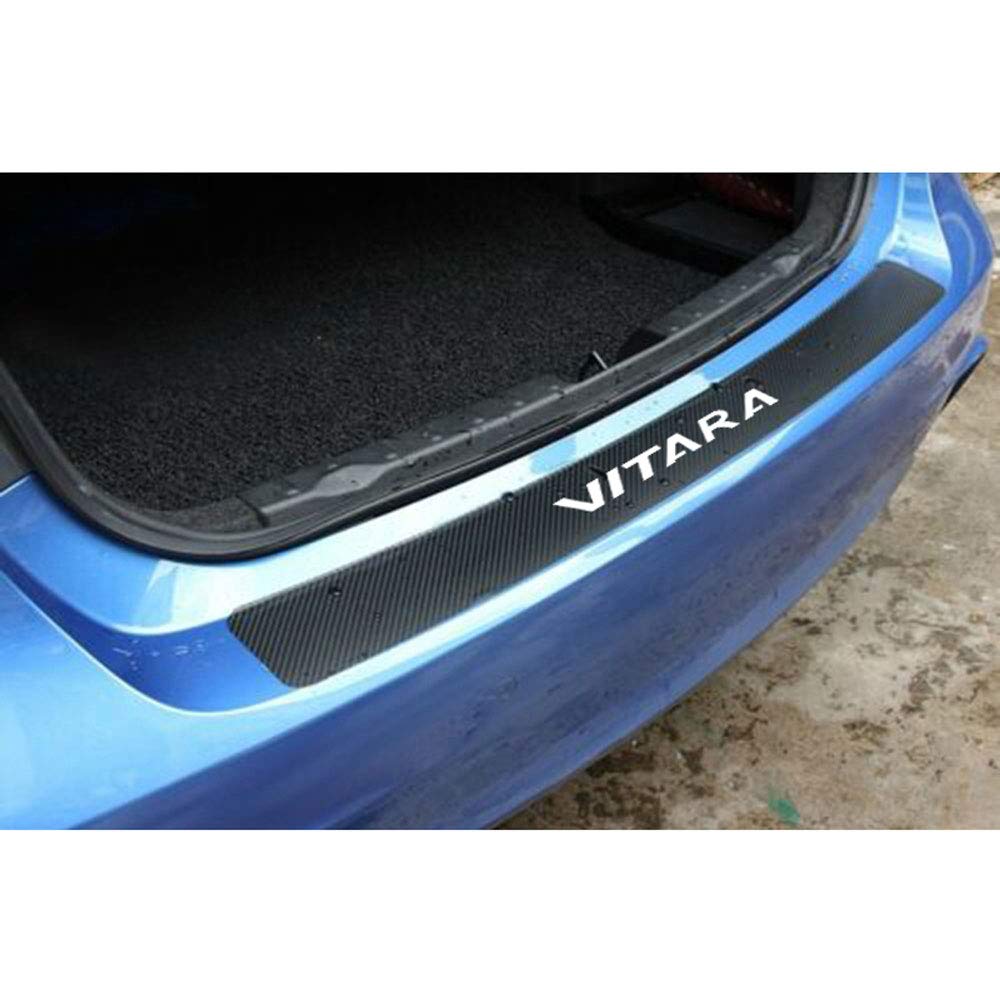 ACSUZ Car Carbon Fiber Rear Bumper, for Suzuki Vitara Boot Door Sill Stickers Protective Plate Tail Trim Guard Cover Styling Decorative Strips Accessories,White